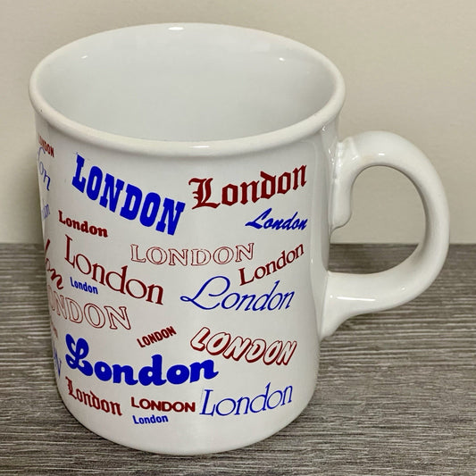 Vintage London Writing Fonts Coffee Mug Collectible Tea Cup Made In England Rare