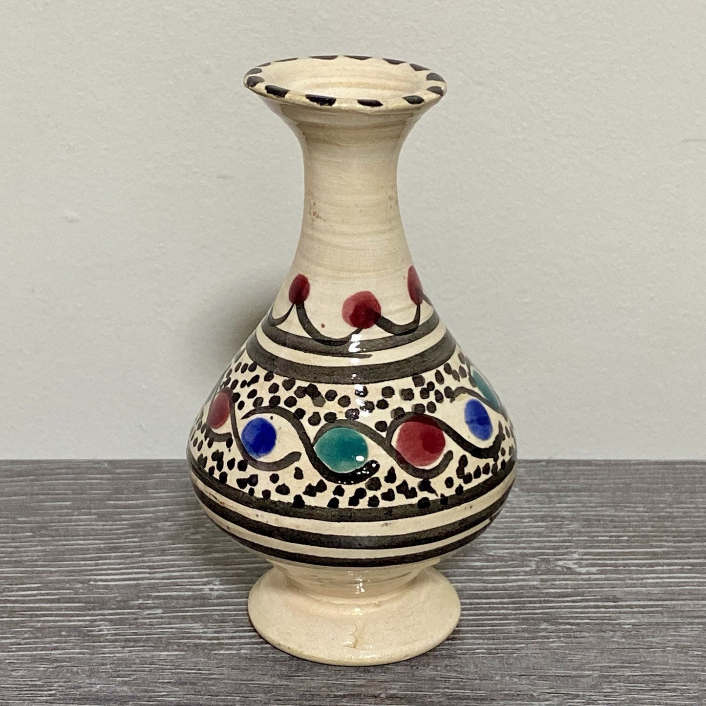 Vintage Laouini Nabeul Tunisie Small Bud Vase Art Deco Patterned Pottery Rare