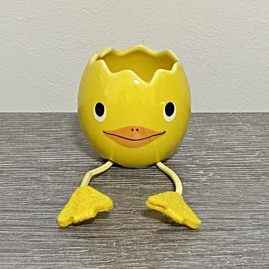 Small Round Ceramic Egg Chick Pot With String Legs Plant Planter Bud Vase Holder